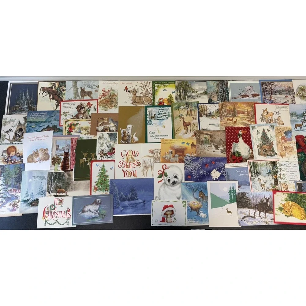 Vintage Animal Christmas Cards Fronts ONLY Scrapbooking Crafts Decoupage 50+